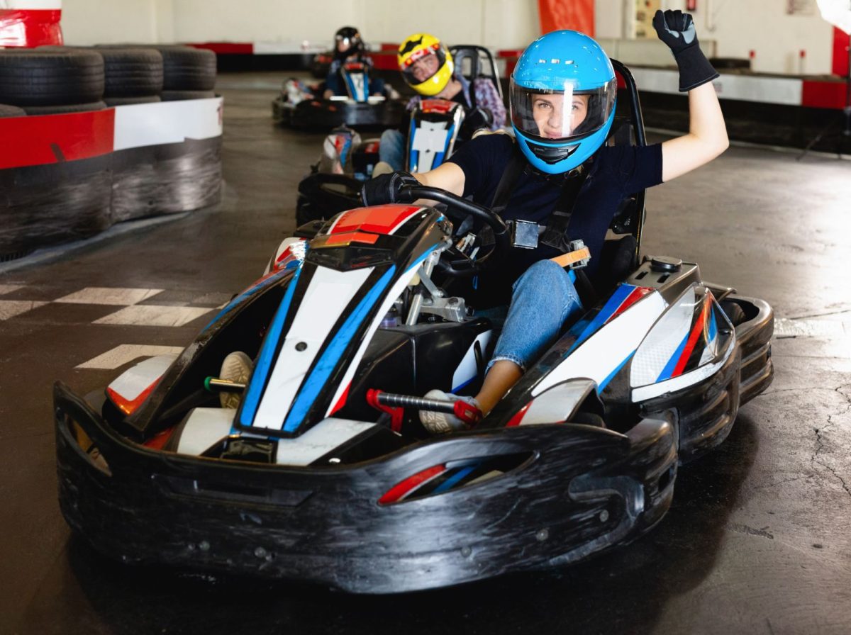 Kids riding indoor go karts